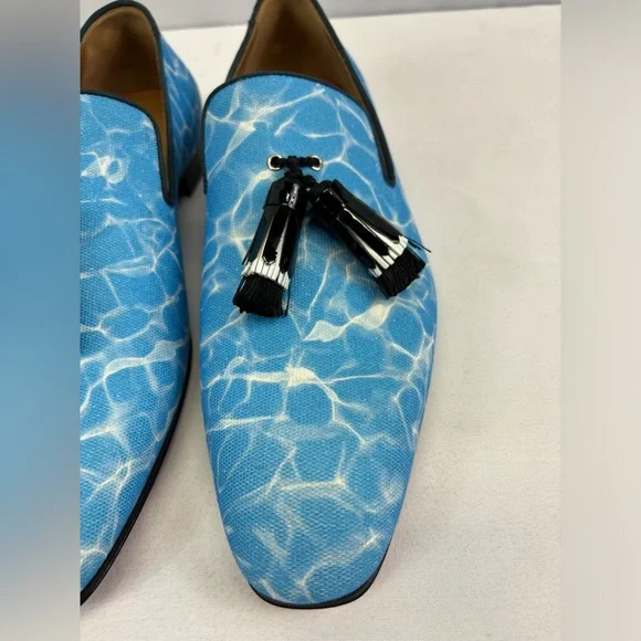 Christian Louboutin Men's Badmilion Splash Canvas Tassel Loafers Blue